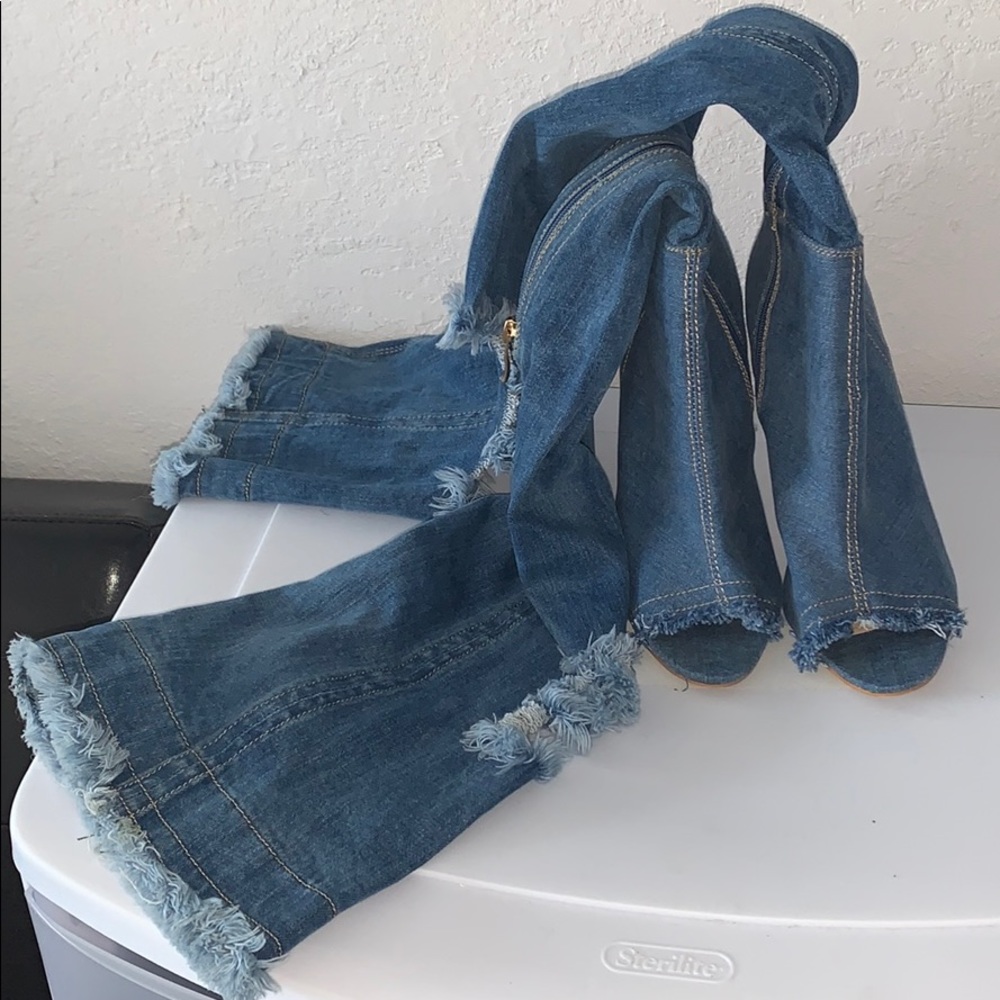Denim Thigh High Boots